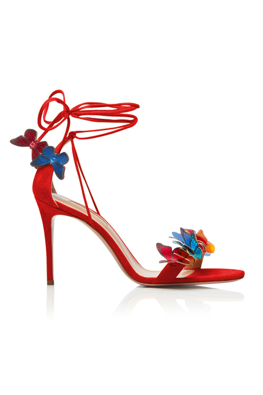 Sandales à talons hauts à lacets et ornées de papillons dorés