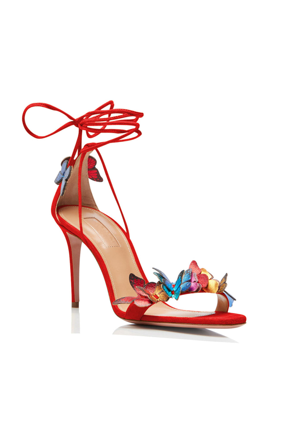 Sandales à talons hauts à lacets et ornées de papillons dorés