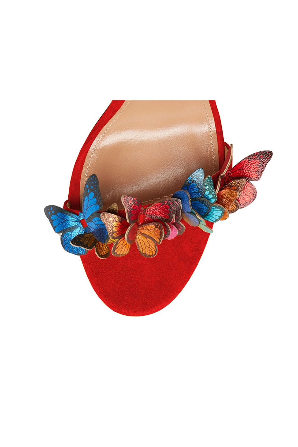 Sandales à talons hauts à lacets et ornées de papillons dorés