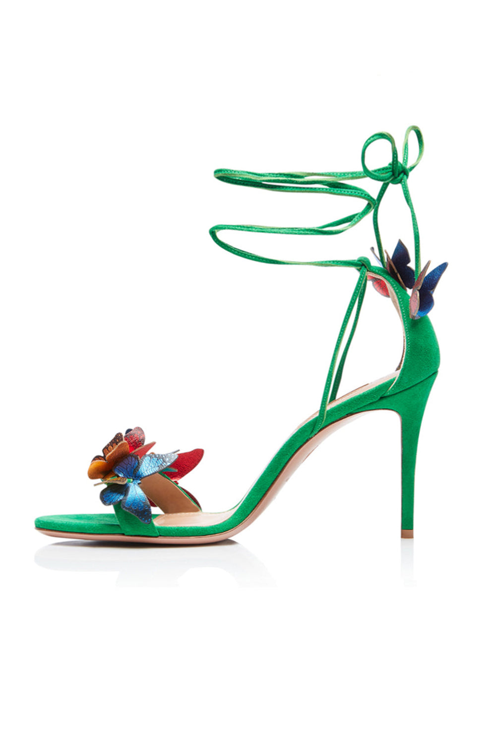 Sandales à talons hauts à lacets et ornées de papillons dorés