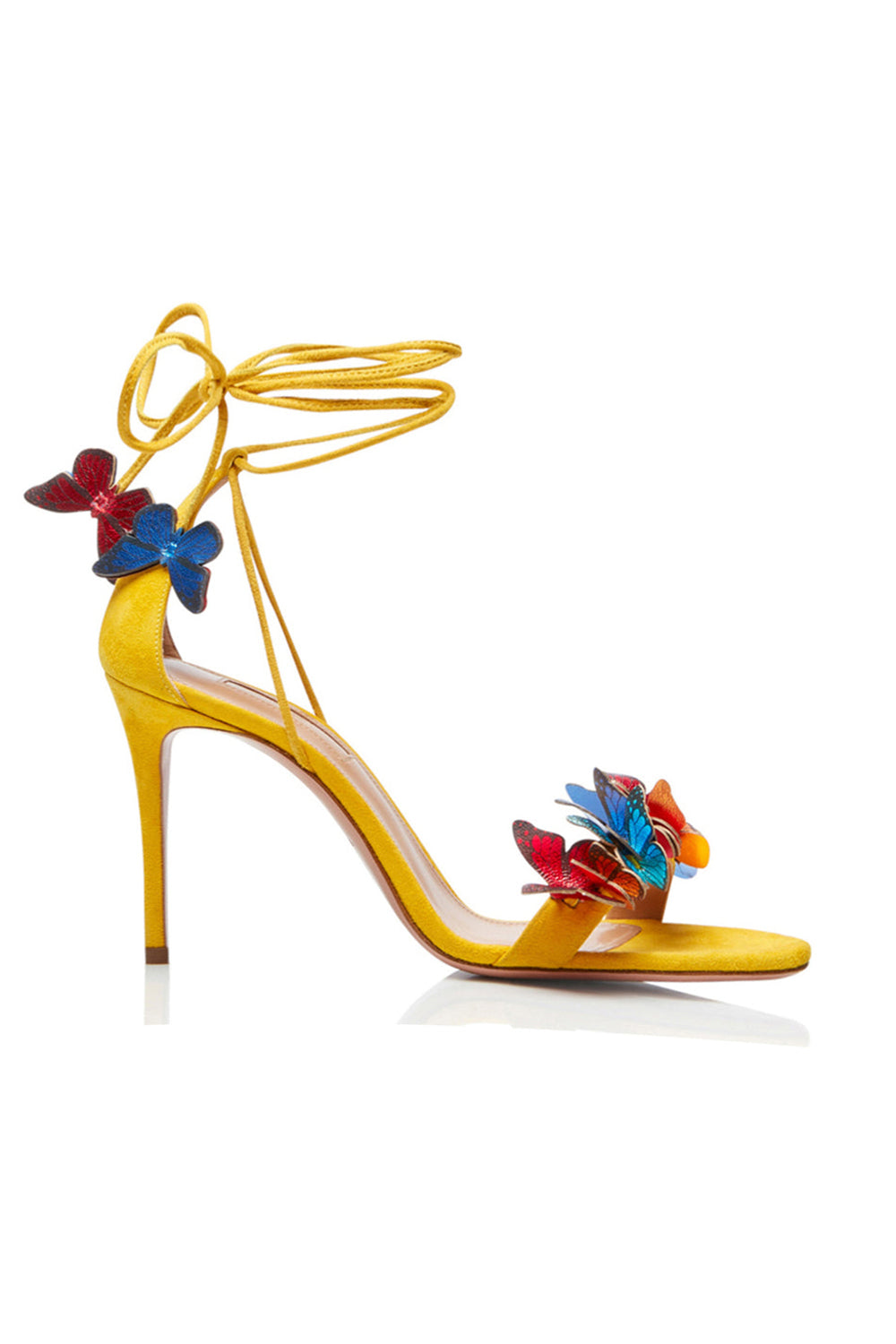 Sandales à talons hauts à lacets et ornées de papillons dorés