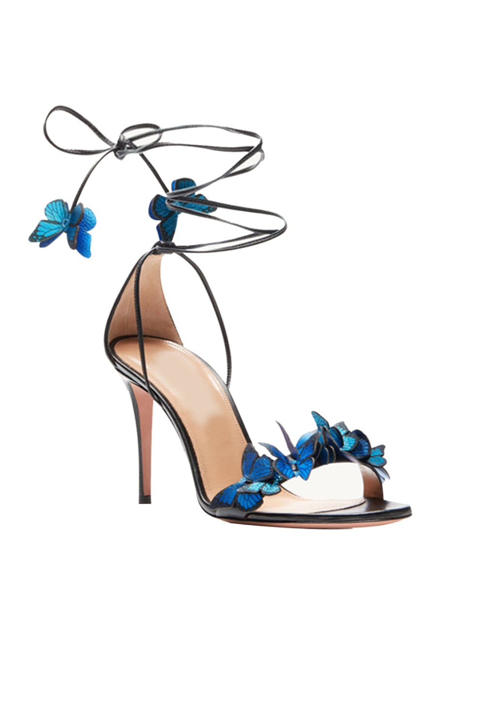 Sandales à talons hauts à lacets et ornées de papillons dorés