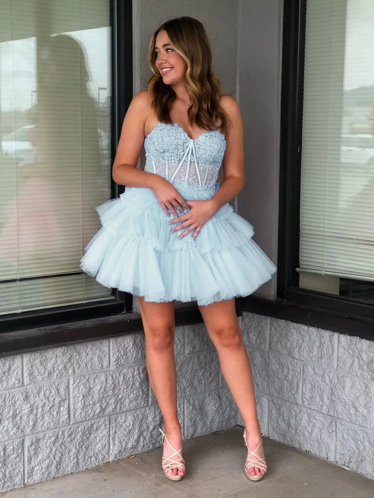 Ivy| A-Linie Sweetheart Homecoming-Kleid mit Rüschen