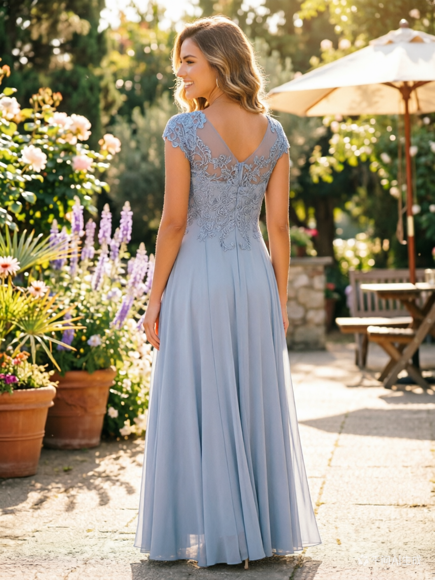 Vestido de Noche Azul Claro de un Hombro con Bordado Floral 3D