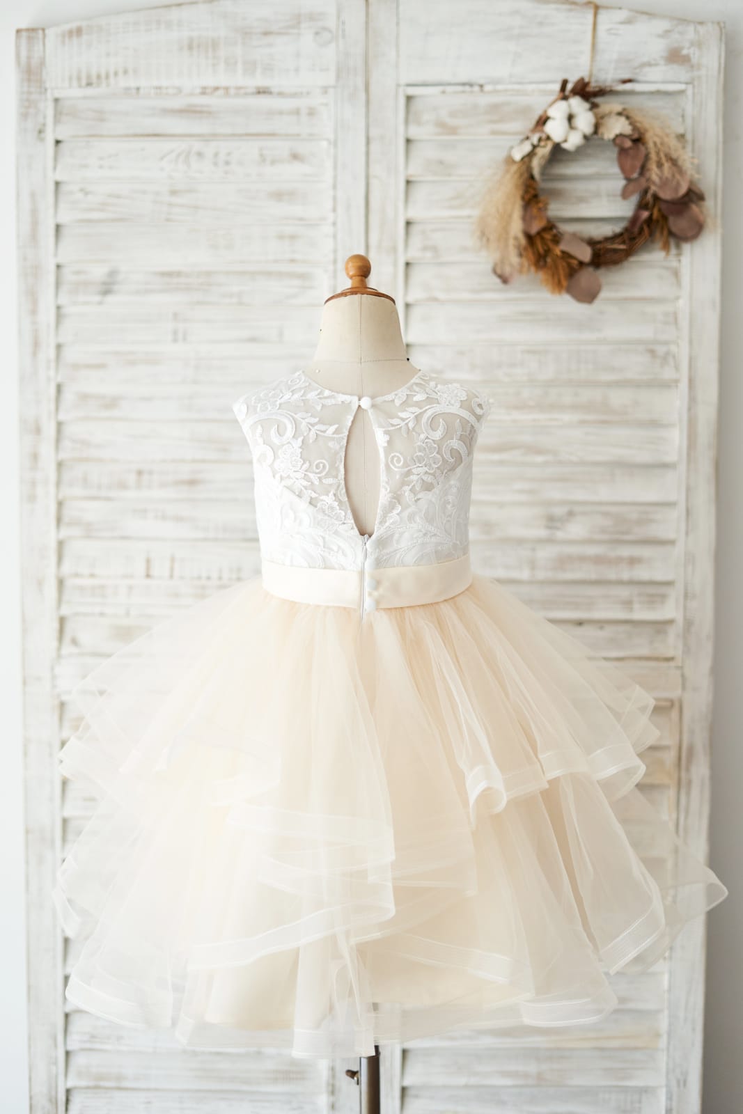 Ivory Lace Champagne Tulle Short Knee Length Wedding Flower