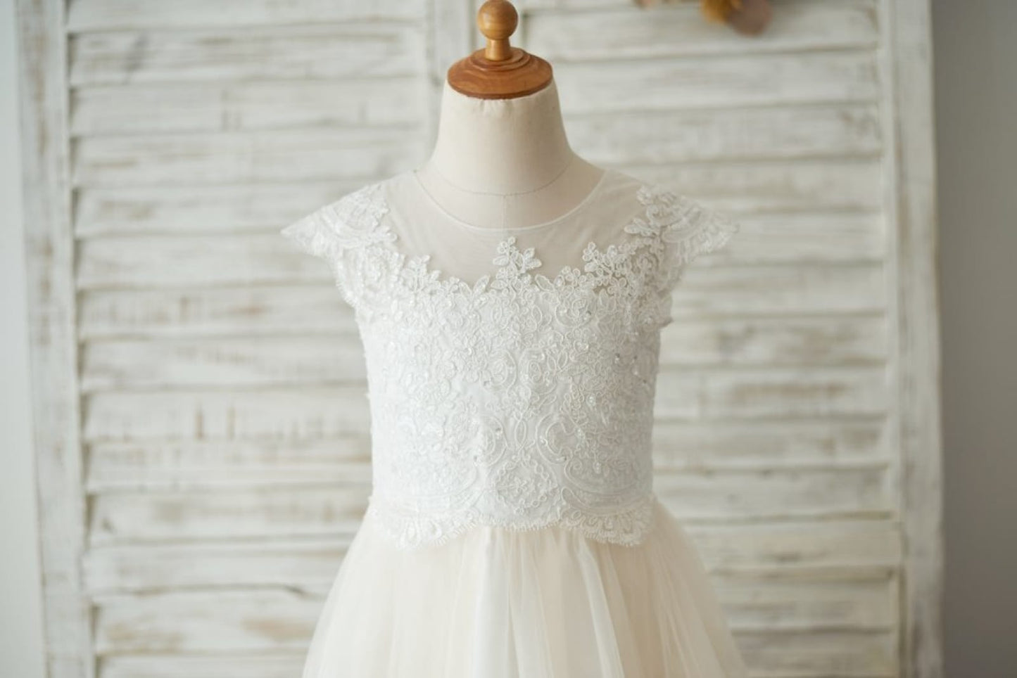 Ivory Lace Champagne tulle Cap Sleeves Wedding Flower Girl