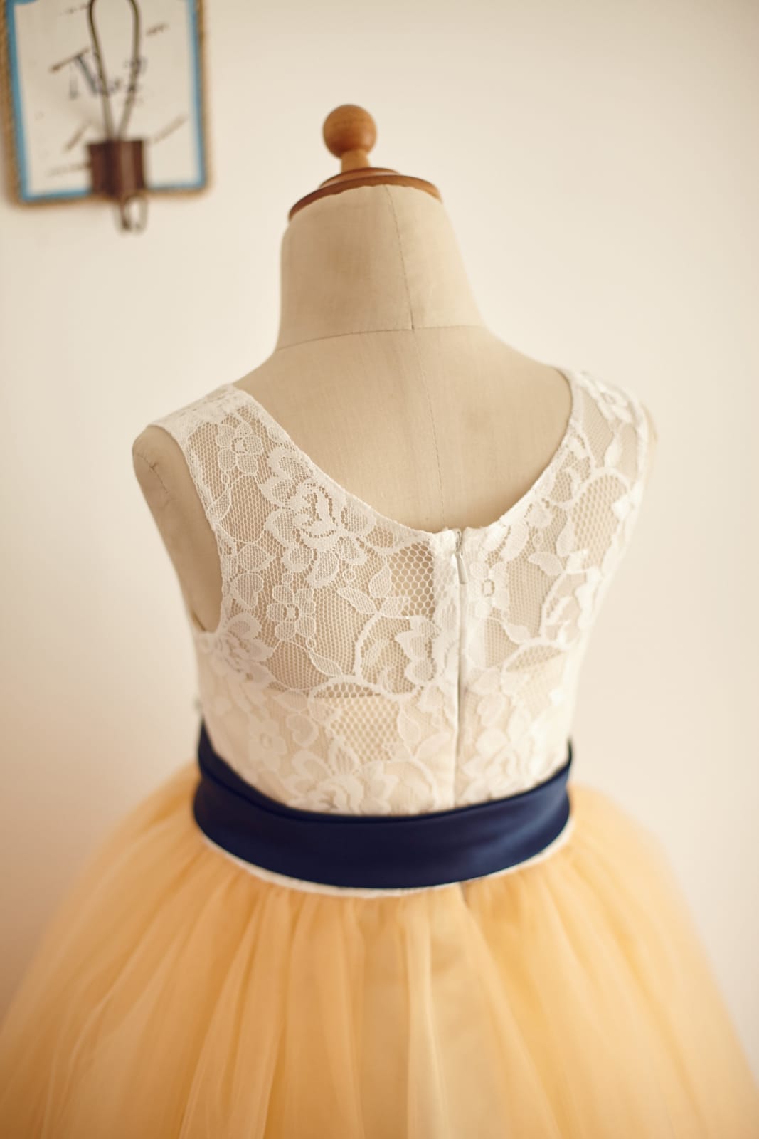 Ivory Lace Champagne Tulle Wedding Flower Girl Dress with