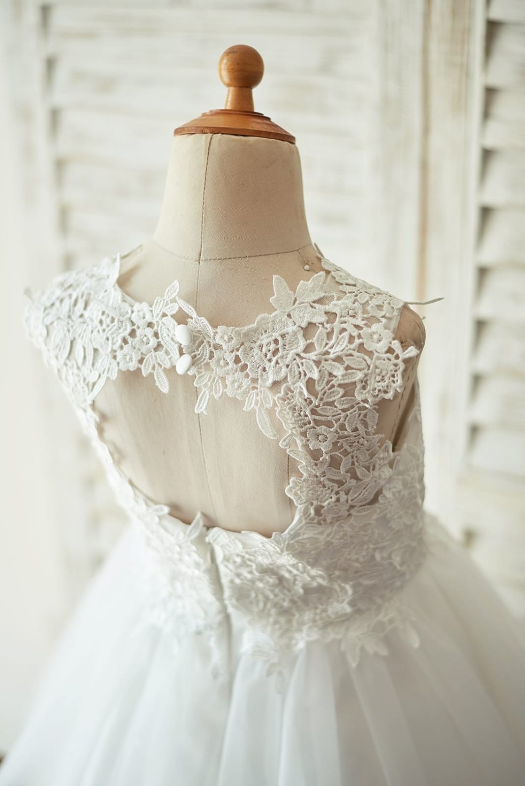 Ivory Lace Champagne Tulle Wedding Flower Girl Dress with