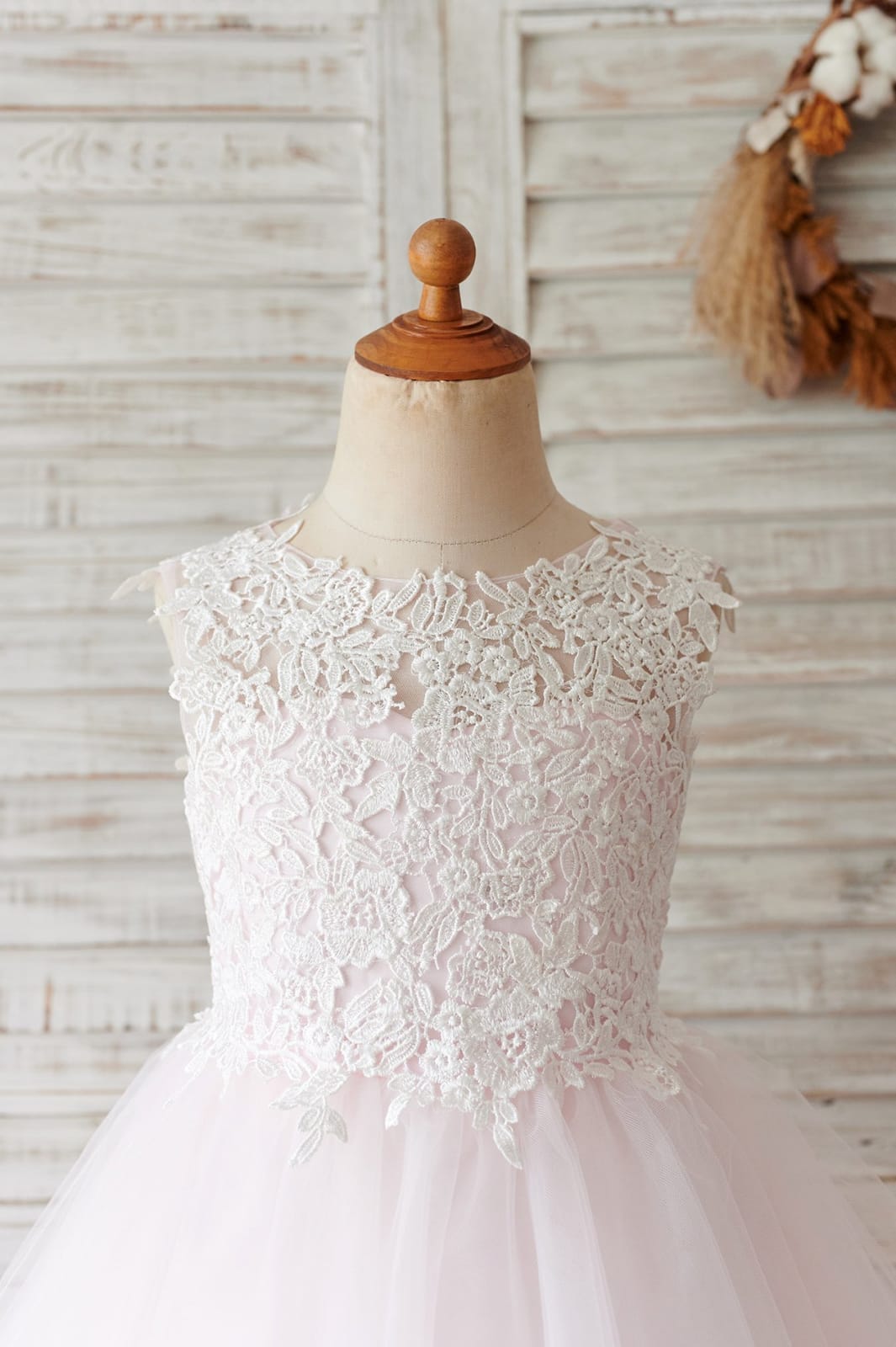 Ivory Lace Champagne Tulle Wedding Flower Girl Dress with