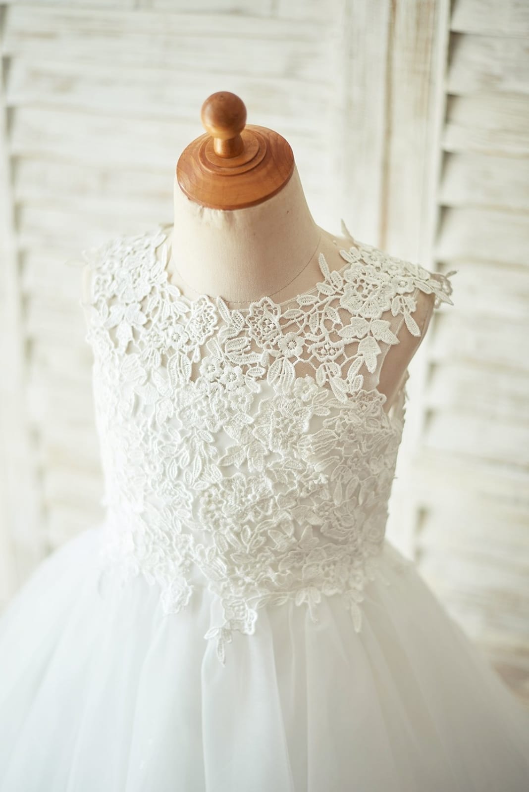 Ivory Lace Champagne Tulle Wedding Flower Girl Dress with