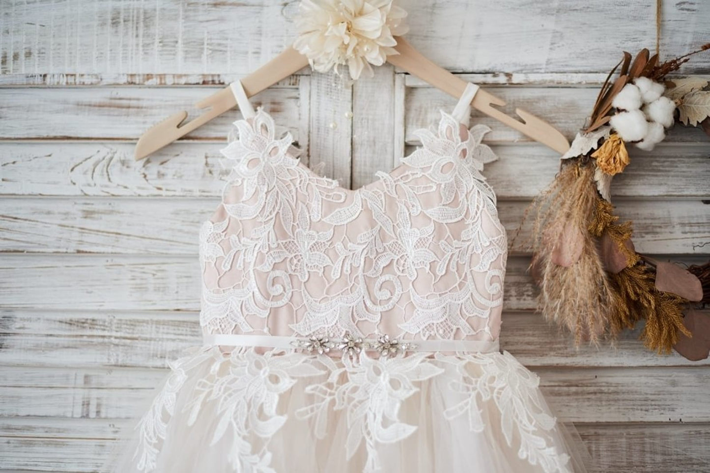 Ivory lace Tulle Spaghetti straps Wedding Flower Girl Dress