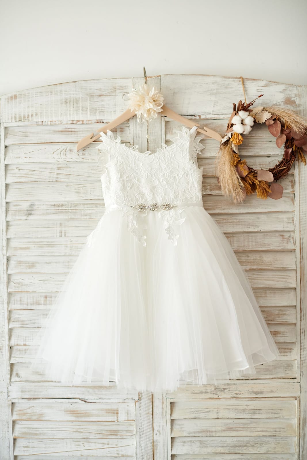 Ivory lace Tulle Spaghetti straps Wedding Flower Girl Dress