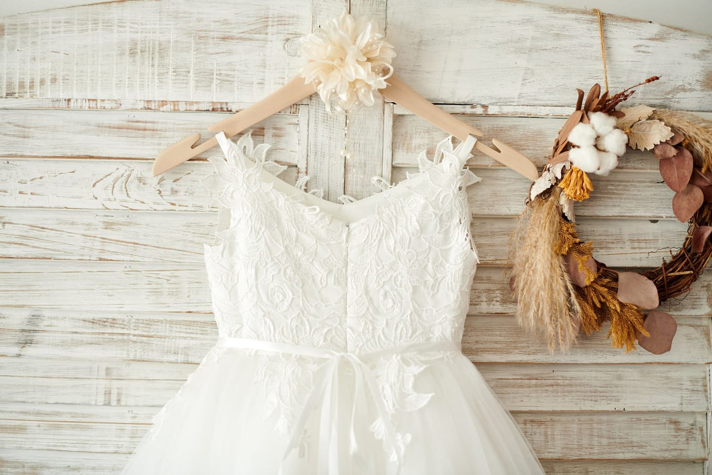 Ivory lace Tulle Spaghetti straps Wedding Flower Girl Dress
