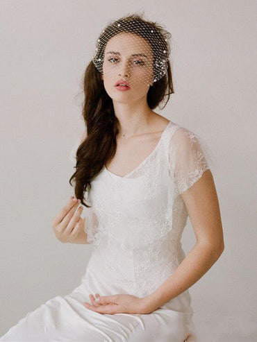 Voiles cage à oiseaux en maille ivoire Roycebridal avec petites perles