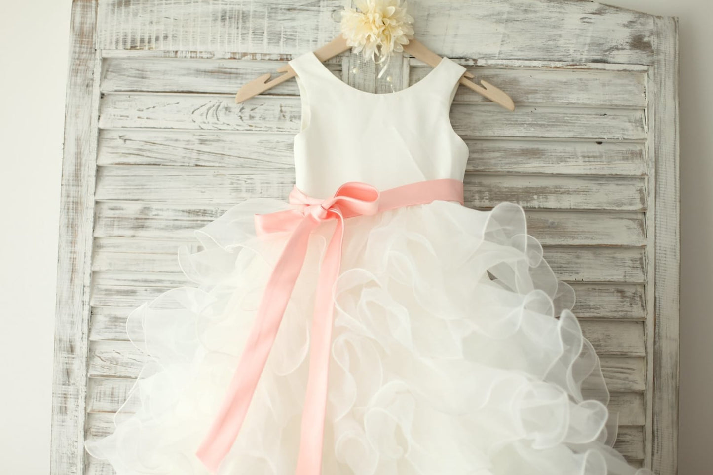 Ivory Satin Ruffle Organza Skirt TUTU Princess Flower Girl