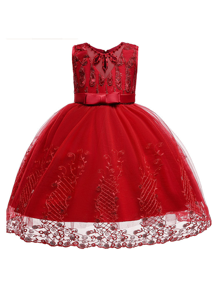 Jewel Neck Tulle Sleeveless Short Princess Kids Pageant flower girl dresses-showprettydress