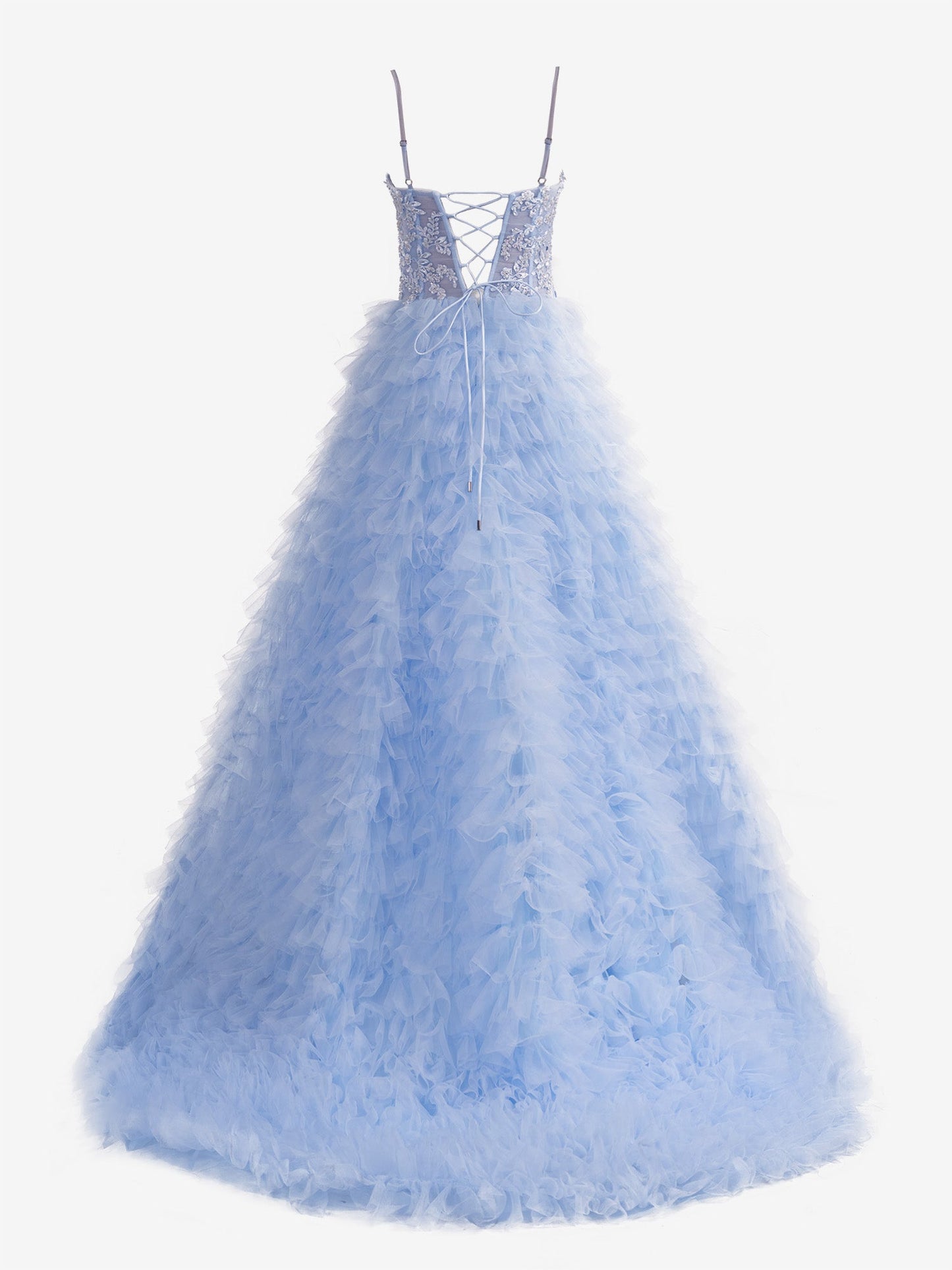 Roycebridal Jordan | Sky Blue A-Line Tiered Sequins Tulle Long Prom Dress