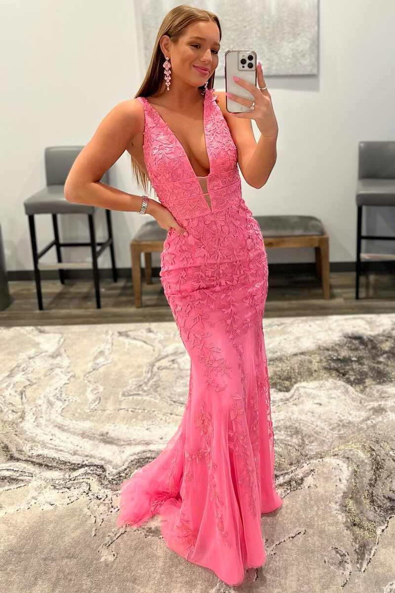 Roycebridal Kallie |Mermaid Plunge V Neck Lace Prom Dress