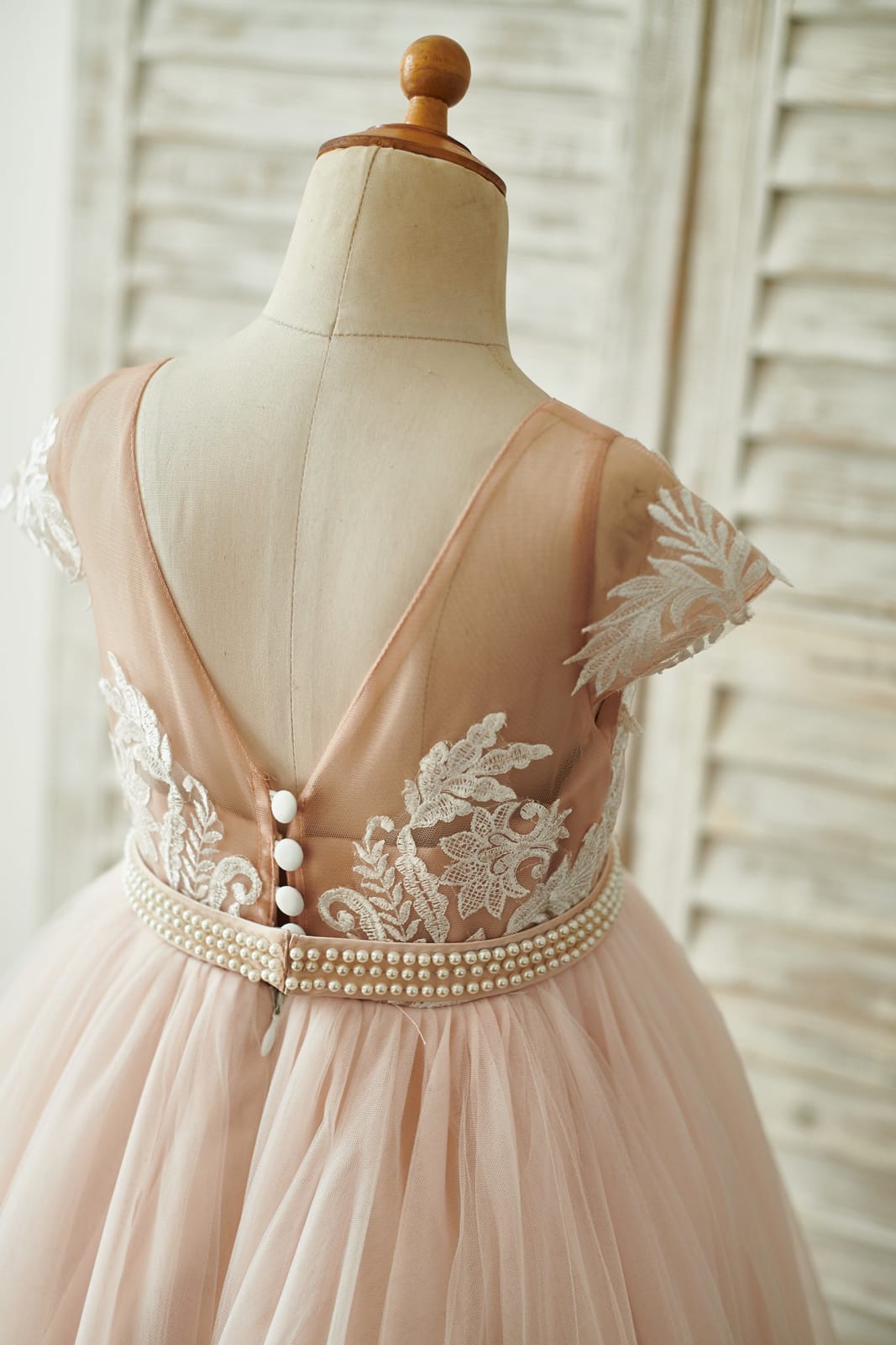 Lace Tulle V Back Cap Sleeves Floor Length Wedding Flower