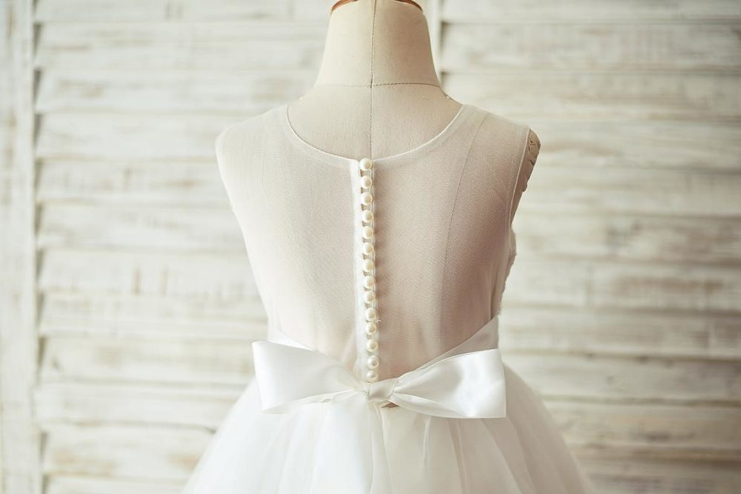 Light Champagne Lace Tulle Sheer Back Wedding Flower Girl