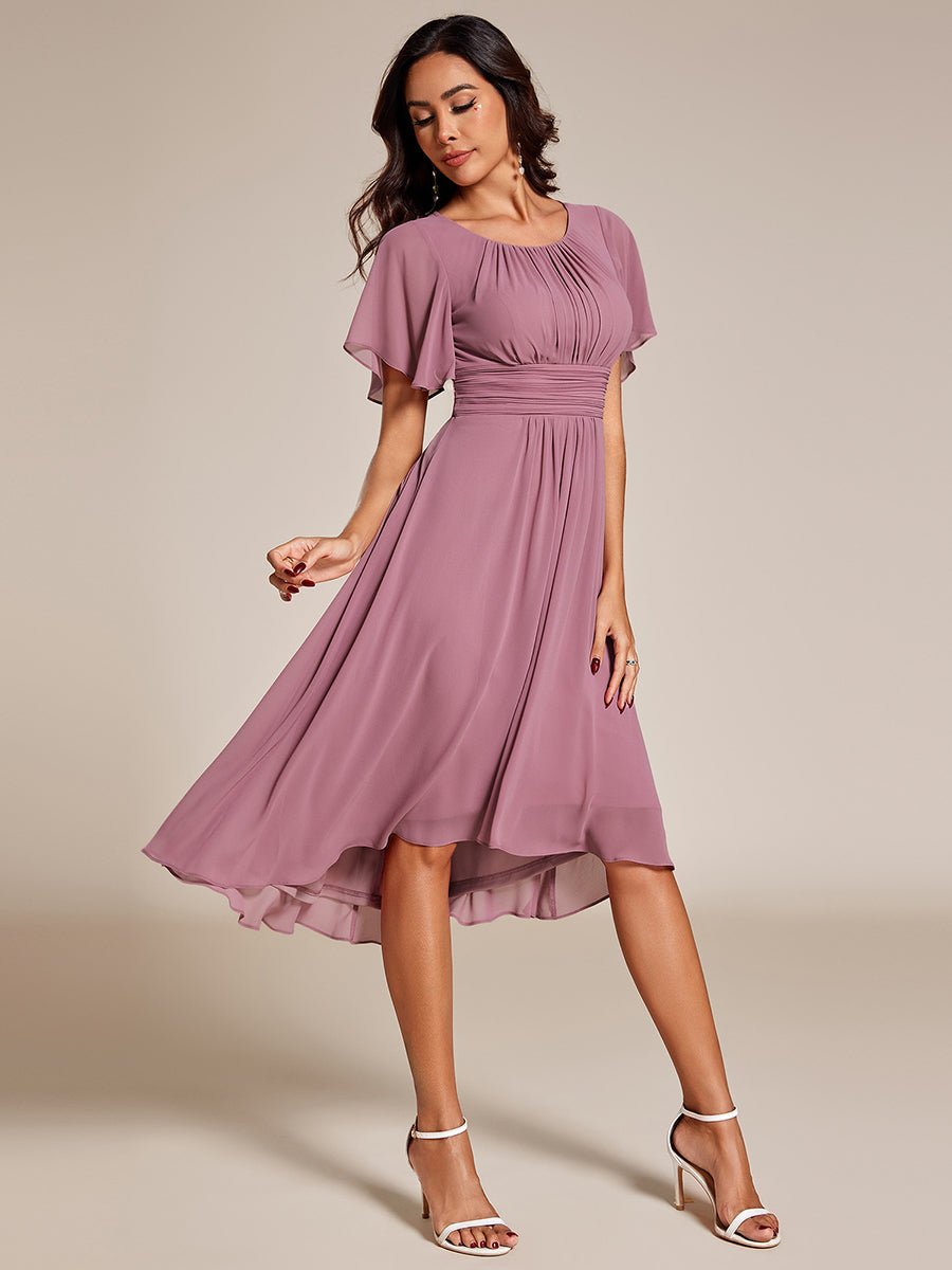 Lyra fancy chiffon dress with sleeves and high neck - Bay Bridal and Ball Gowns