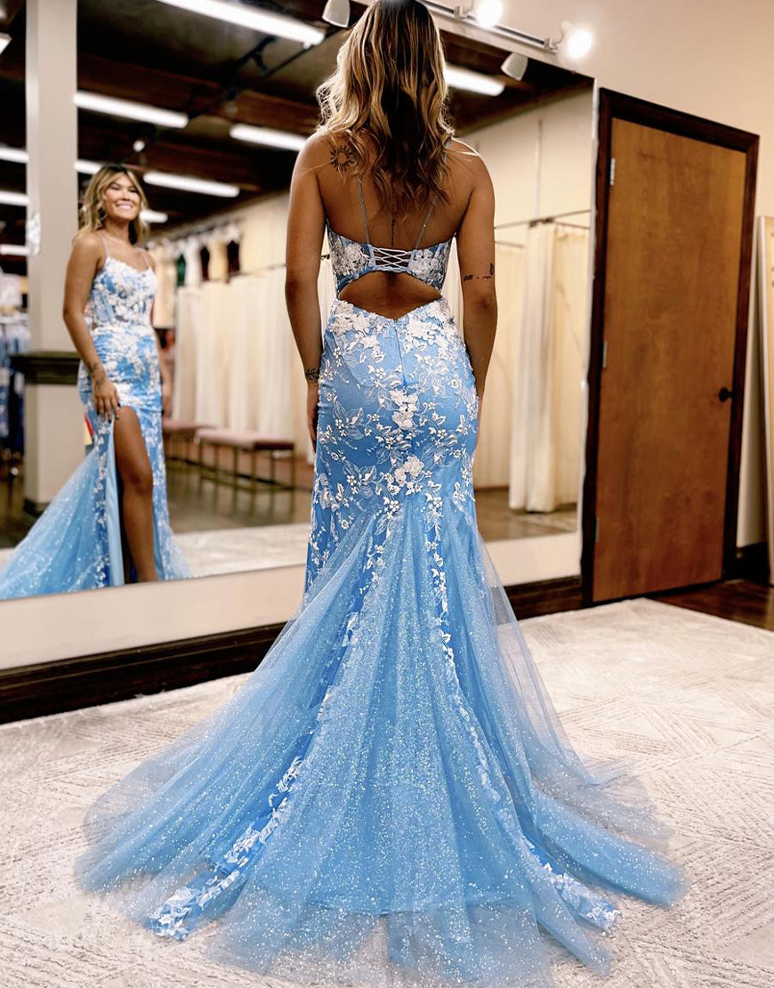 Roycebridal Aubrie |Meerjungfrauen-Ballkleid mit Spaghettiträgern, Spitze und Tüll und Schlitz