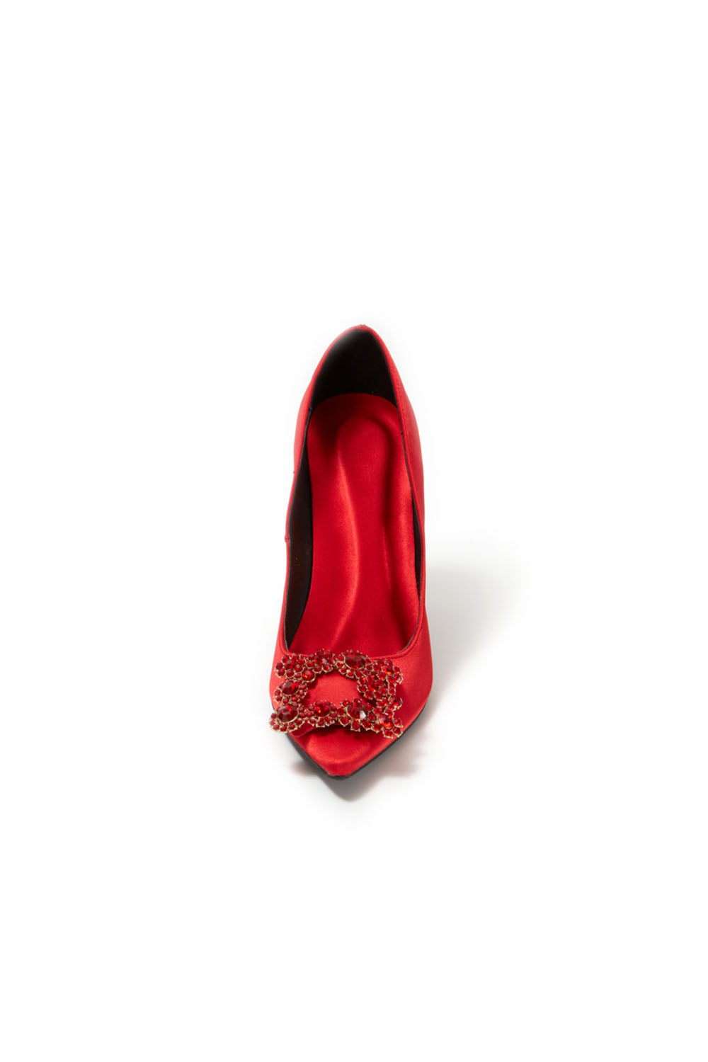 Escarpins à talons aiguilles et bout pointu en satin bleu marine avec boucle et strass