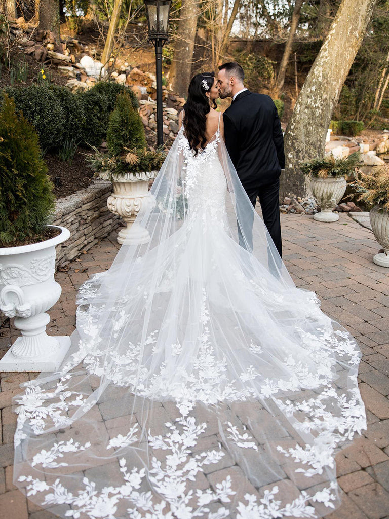 Voile de mariée non traditionnel Roycebridal en dentelle florale, voile cathédrale, voile de mariée