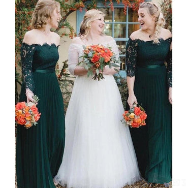 Roycebridal Heißer Verkauf Off Schulter Dunkelgrün Spitze Brautjungfernkleider Halbarm