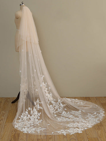 Roycebridal Ombre Champagner Blumenspitze Elfenbein Kathedralschleier mit Rouge Brautschleier Hochzeitsschleier