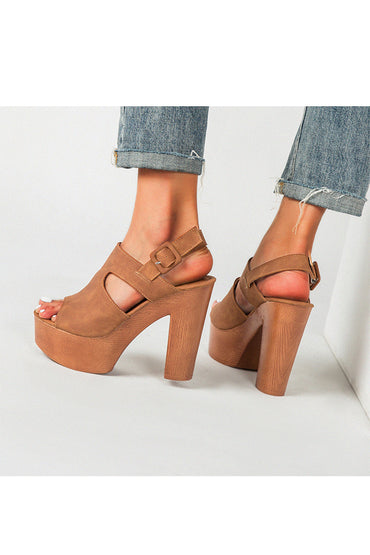 Sandales d'extérieur à bout ouvert Roycebridal, chaussures tendance en cuir microfibre à talon épais et boucle