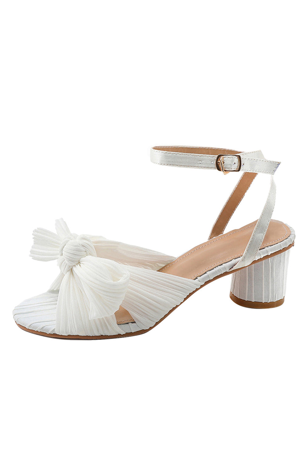 Chaussures d'extérieur Roycebridal en satin à bout ouvert et talon épais avec boucle et nœud papillon