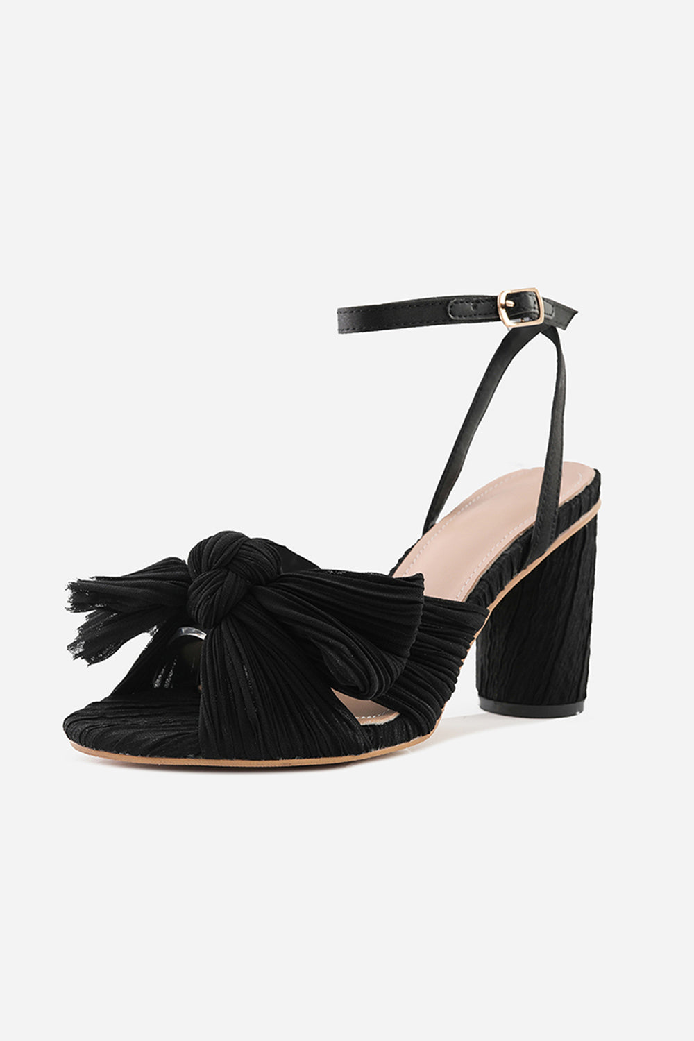 Chaussures d'extérieur Roycebridal en satin à bout ouvert et talon épais avec boucle et nœud papillon