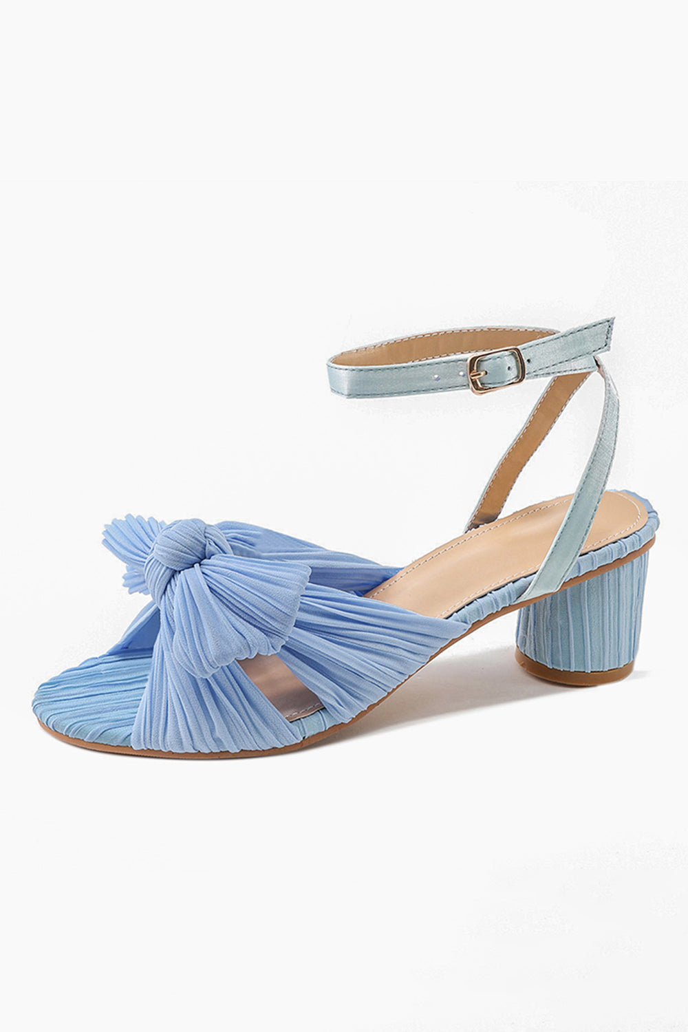 Chaussures d'extérieur Roycebridal en satin à bout ouvert et talon épais avec boucle et nœud papillon