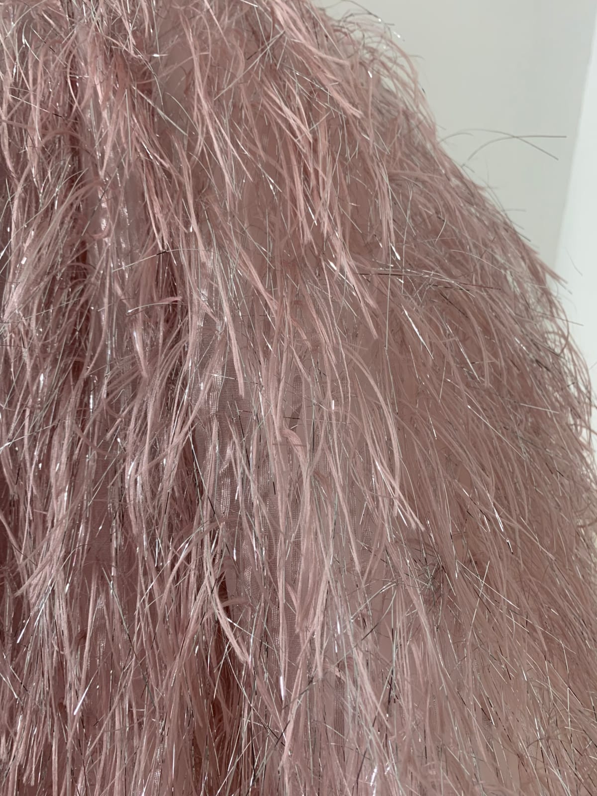 Pink / Silver Gray Jacquard Feather High Neck Wedding Party