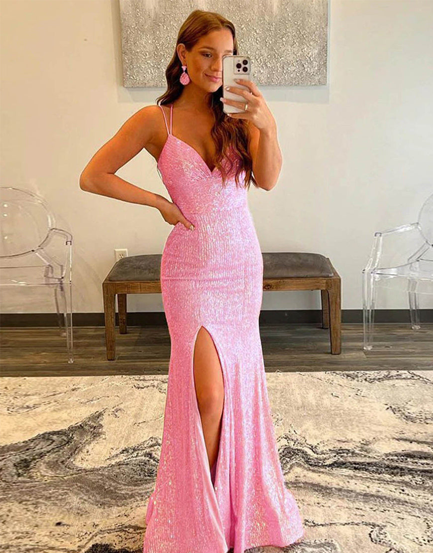 Roycebridal – Langes Ballkleid im Meerjungfrauen-Stil mit glitzernden orangefarbenen Pailletten