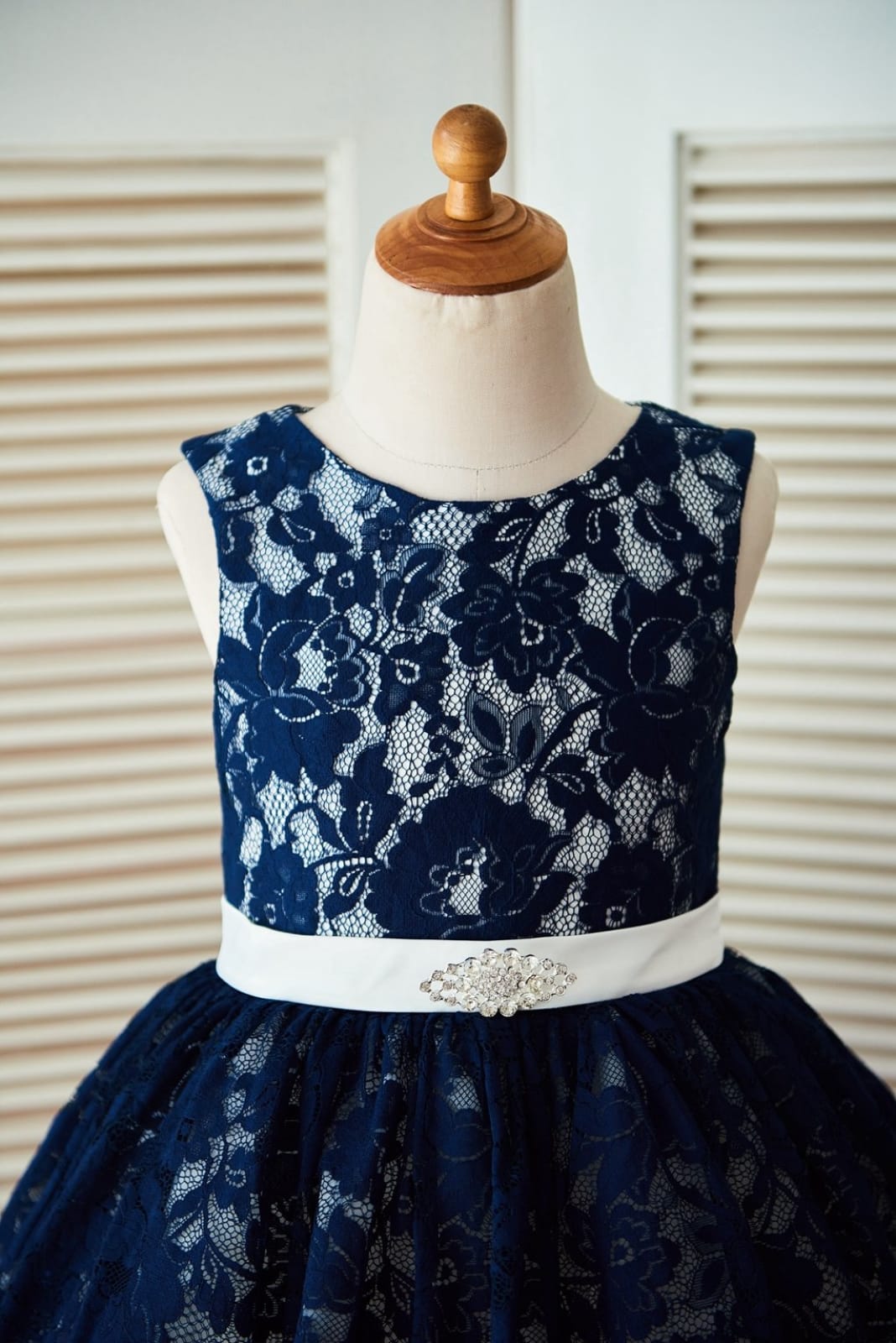 Princess Navy Blue Lace Ivory Tulle Wedding Flower Girl