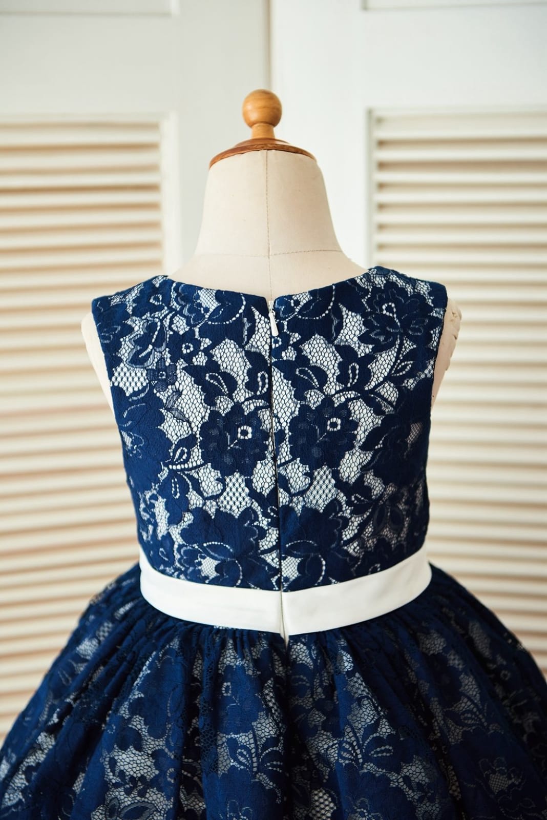 Princess Navy Blue Lace Ivory Tulle Wedding Flower Girl