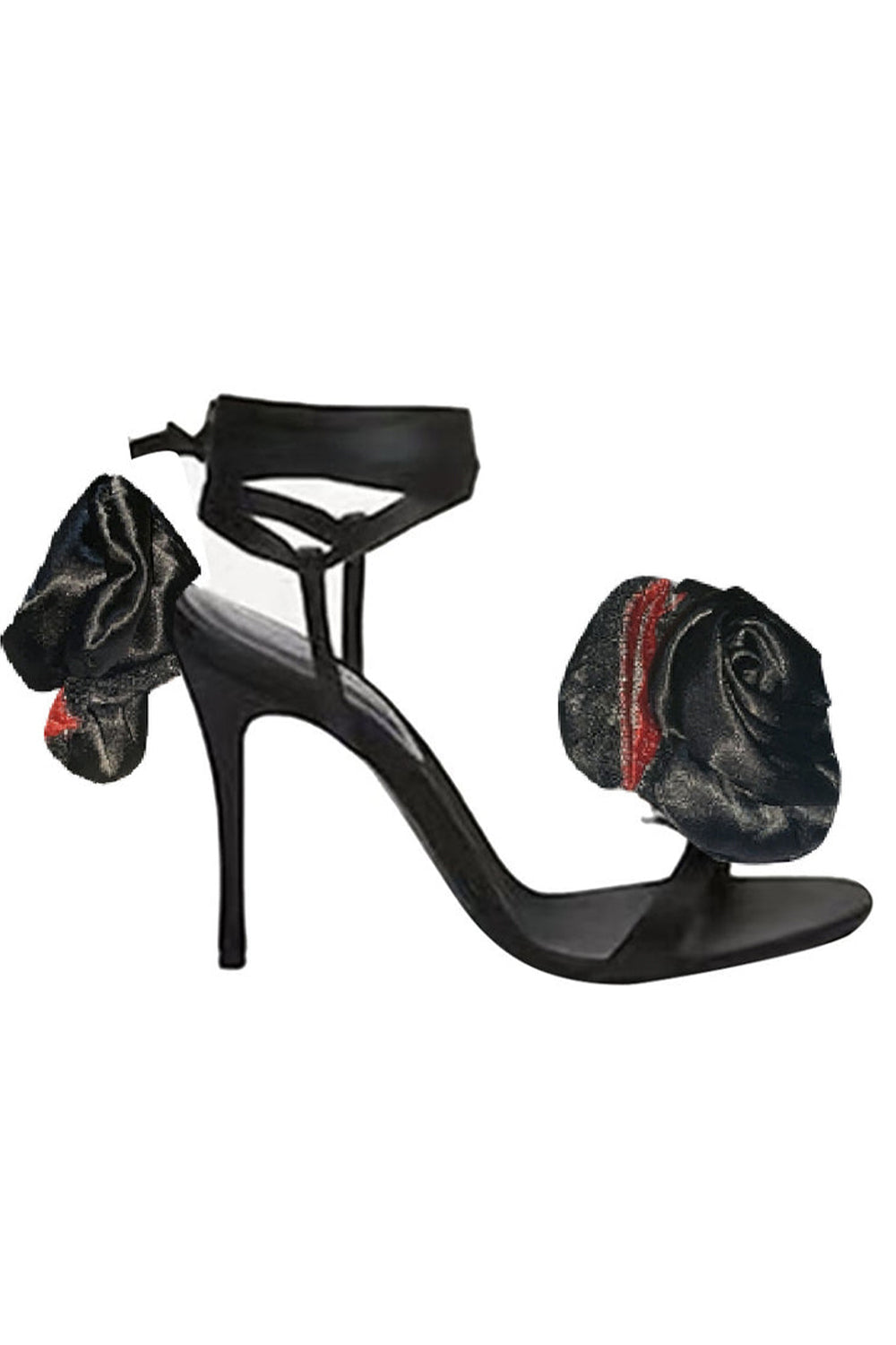 Rote Sandalen mit Blumenmuster und hohem Absatz
