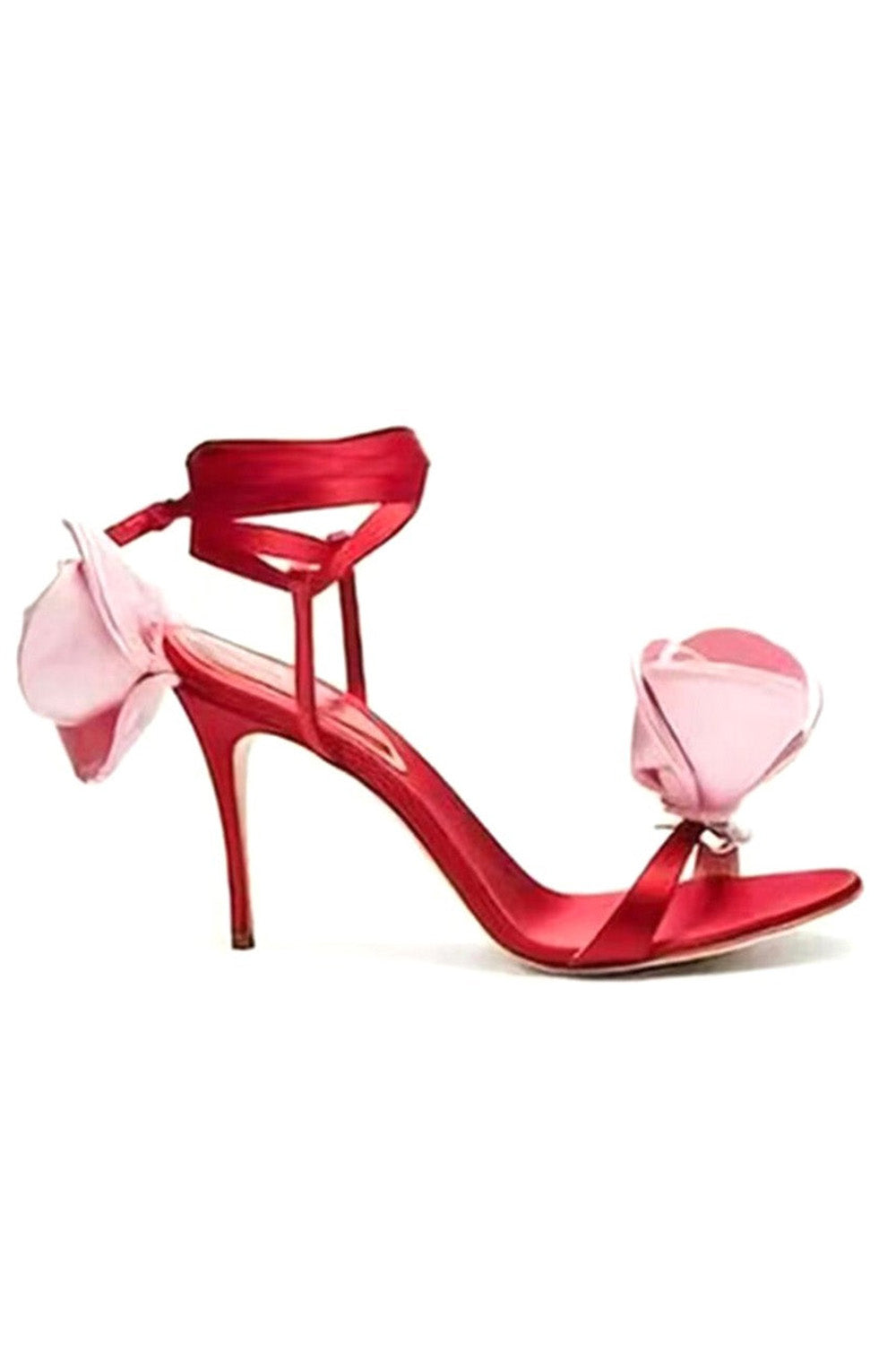 Rote Sandalen mit Blumenmuster und hohem Absatz