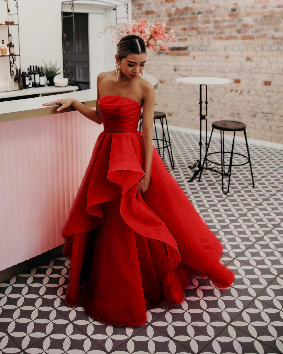 Roycebridal Elisa | Hellrosa trägerloses A-Linien-Ballkleid aus Organza