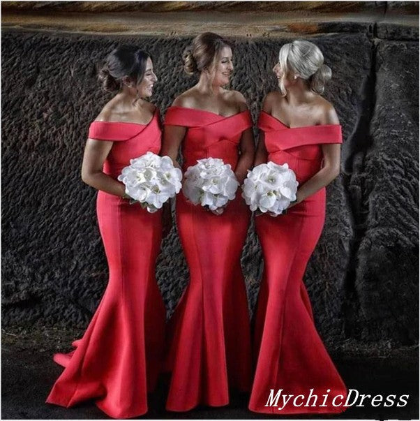 Roycebridal Heißes schulterfreies rotes Hochzeitsgastkleid UK bodenlanges Brautjungfernkleid
