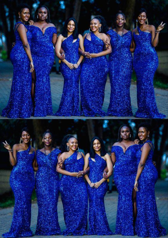 Roycebridal Mismatched Sequins Mermaid Royal Blue Bridesmaid Dresses