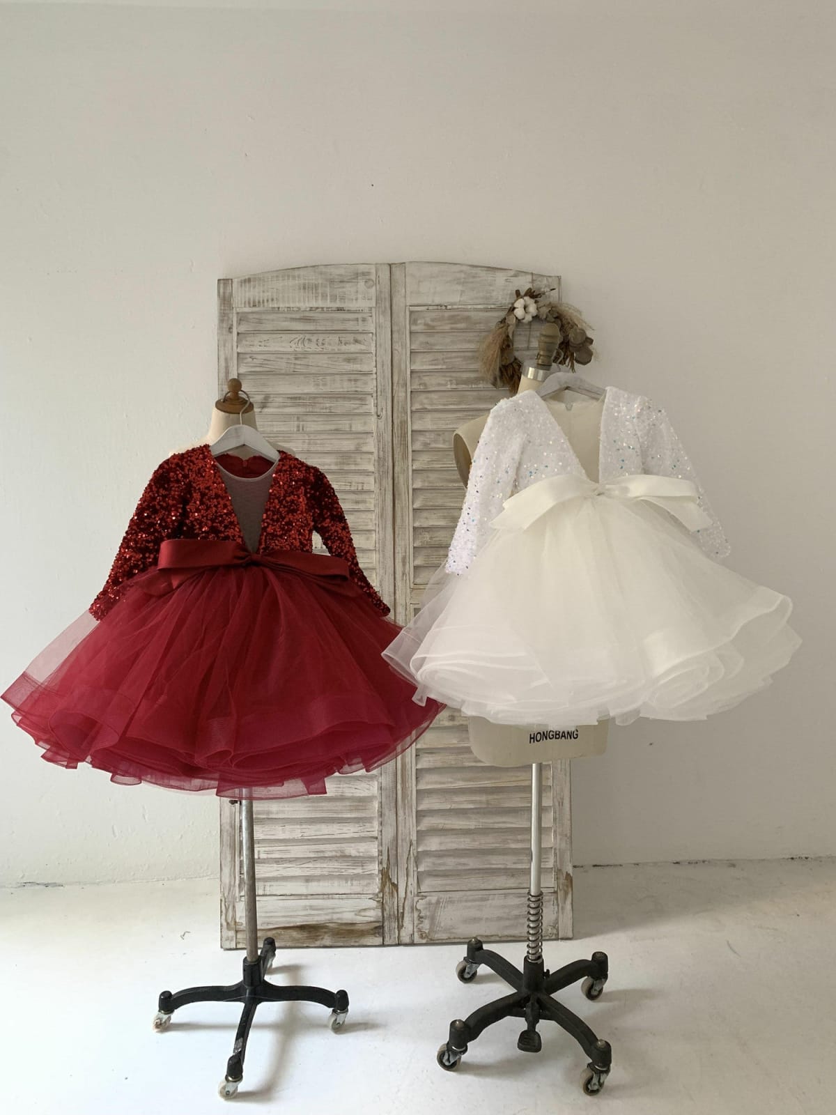 Long Sleeves Sequin Tulle Wedding Party Flower Girl Dress