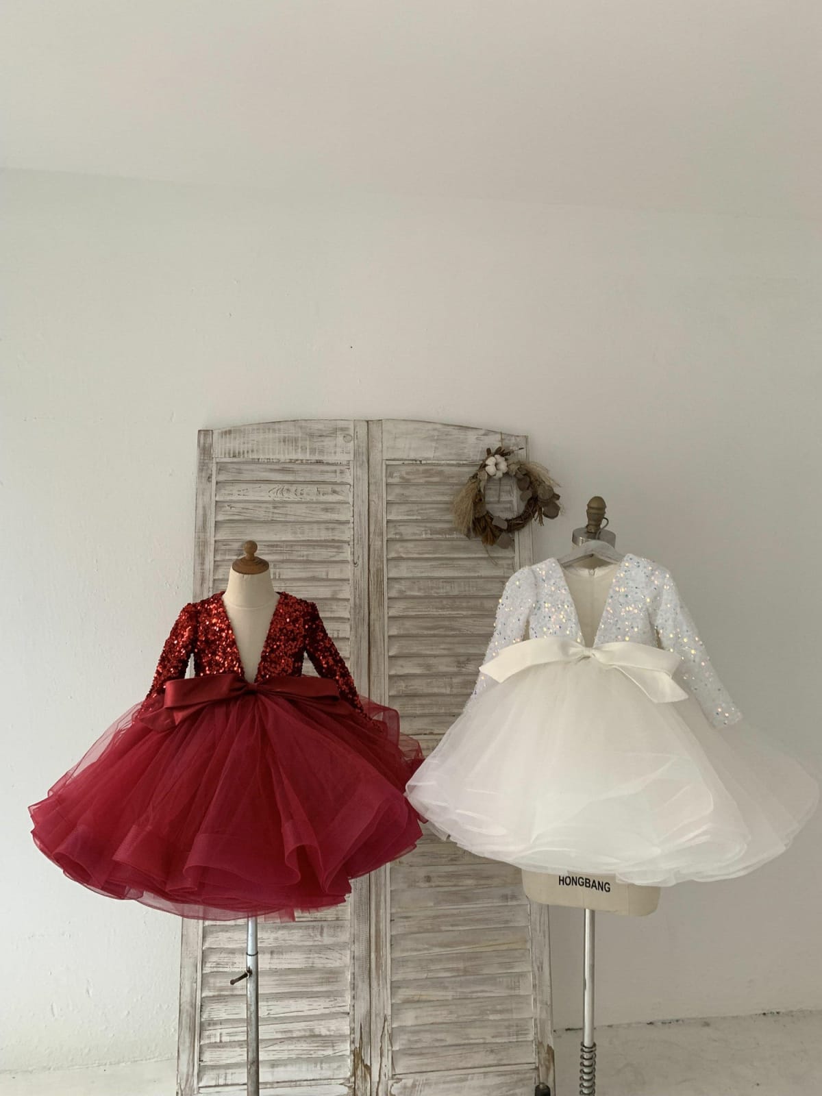 Long Sleeves Sequin Tulle Wedding Party Flower Girl Dress