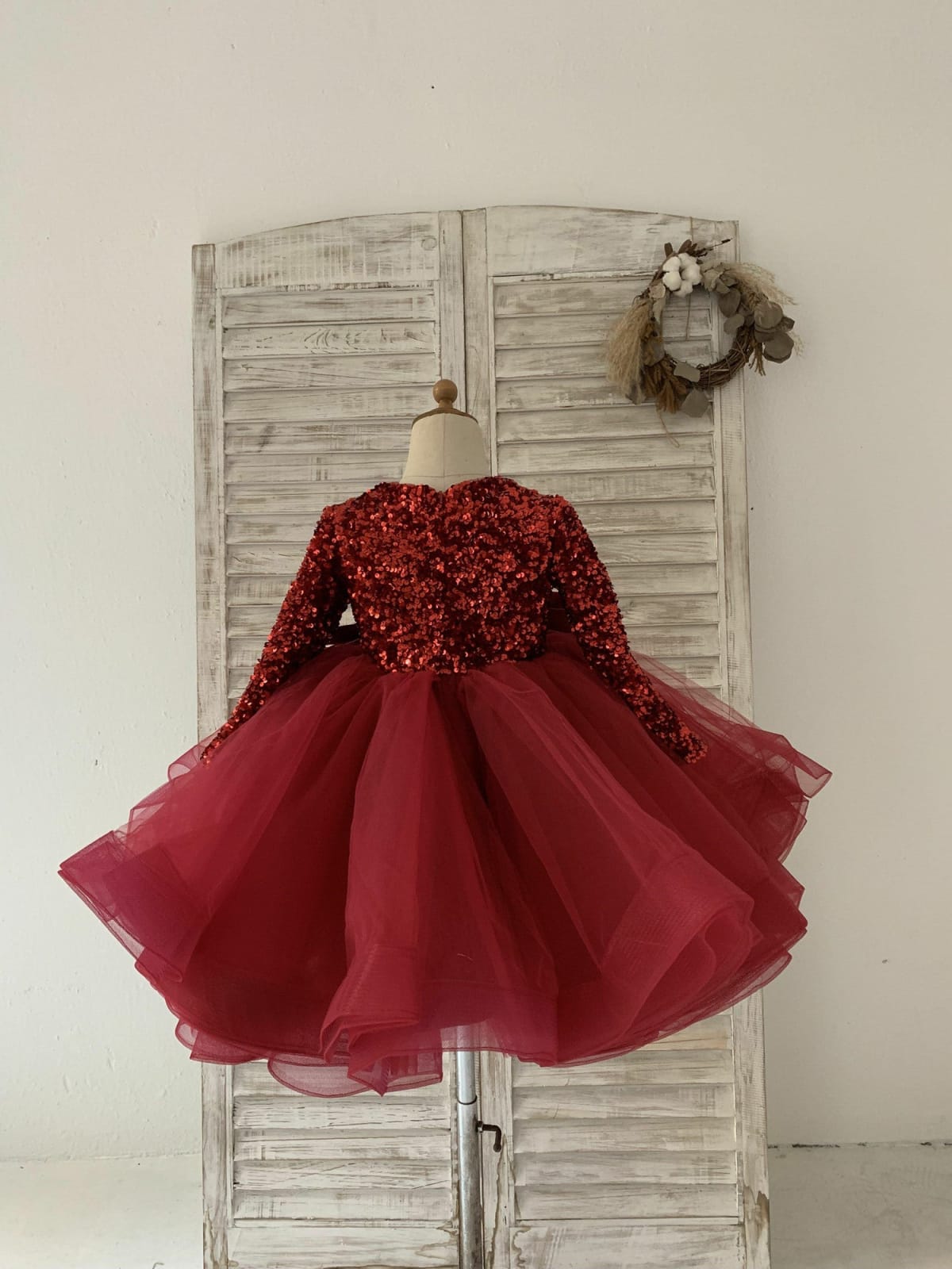 Long Sleeves Sequin Tulle Wedding Party Flower Girl Dress
