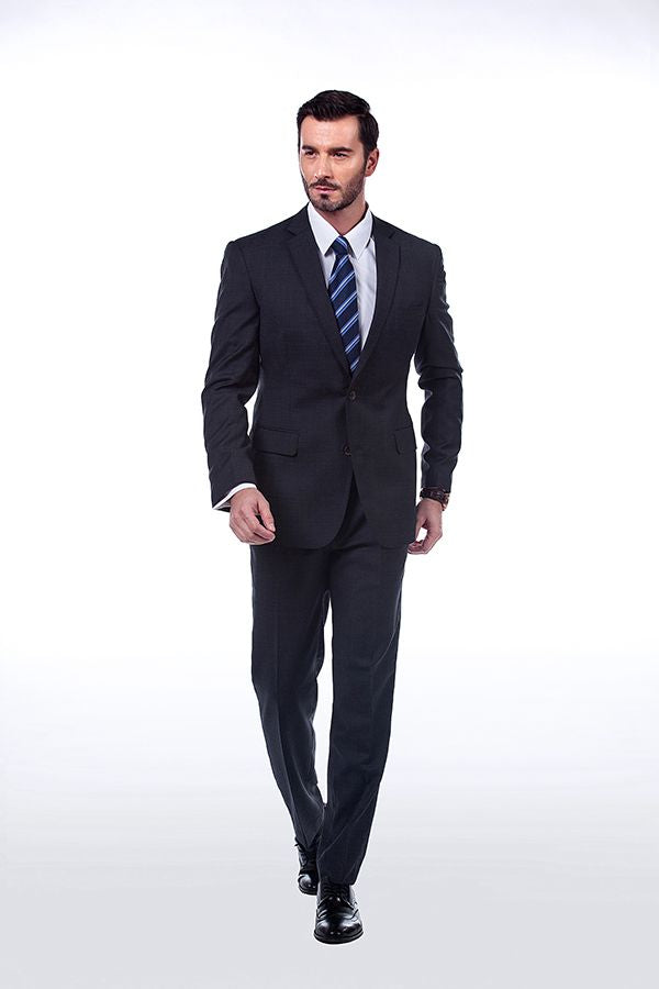 Sharp-looking Plaid Grey Mens Suits Notch Lapel Suits for Men-showprettydress