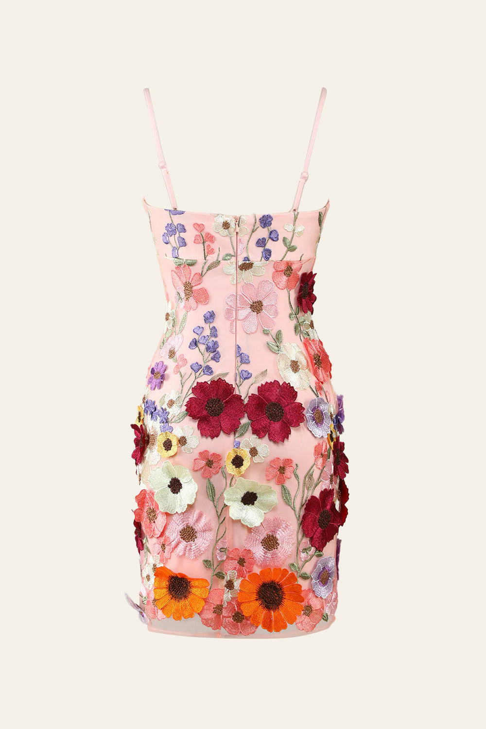 Nyssa | Robe fourreau à bretelles spaghetti et motif floral 3D