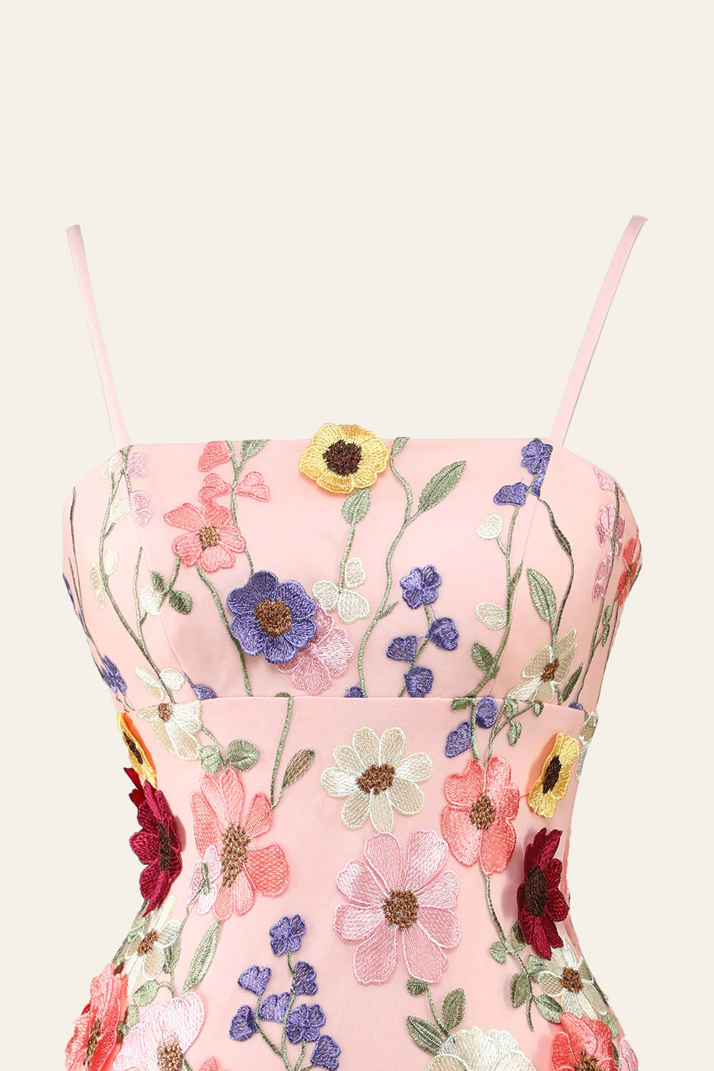 Nyssa | Robe fourreau à bretelles spaghetti et motif floral 3D