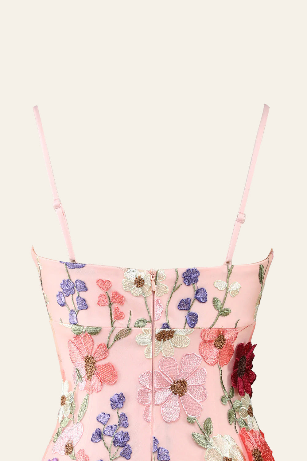 Nyssa | Robe fourreau à bretelles spaghetti et motif floral 3D